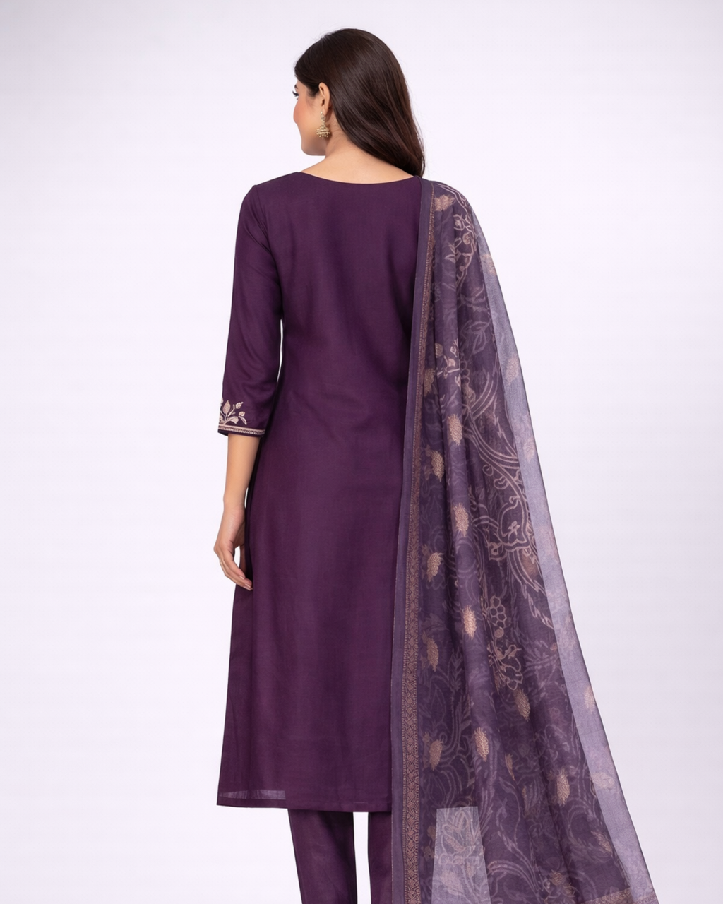 Elegant Purple Chiffon Embroidered Three-Piece Suit Set for Women