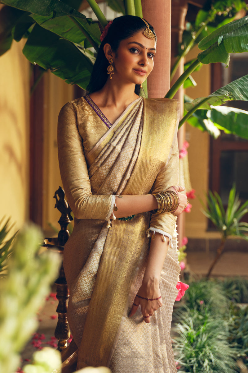 Kanchipuram Silk  Cream Saree