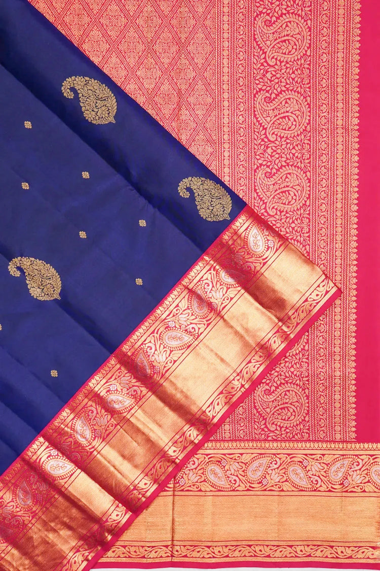 Elegant Royal blue and Pink kanchipuram saree
