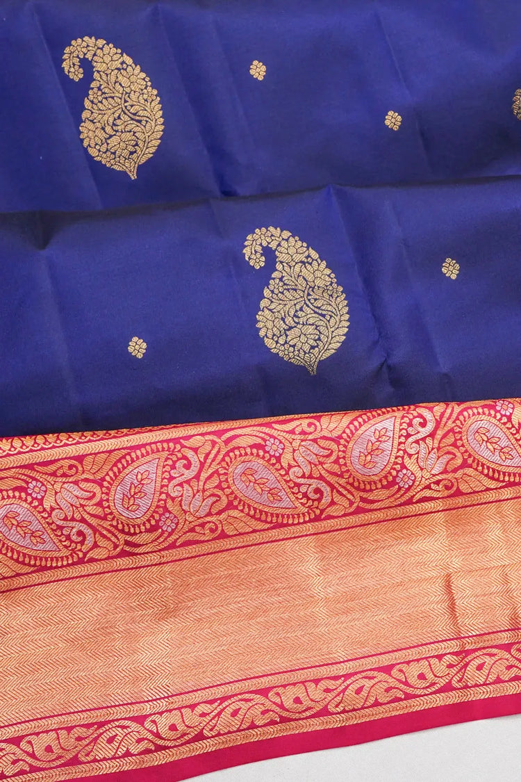 Elegant Royal blue and Pink kanchipuram saree