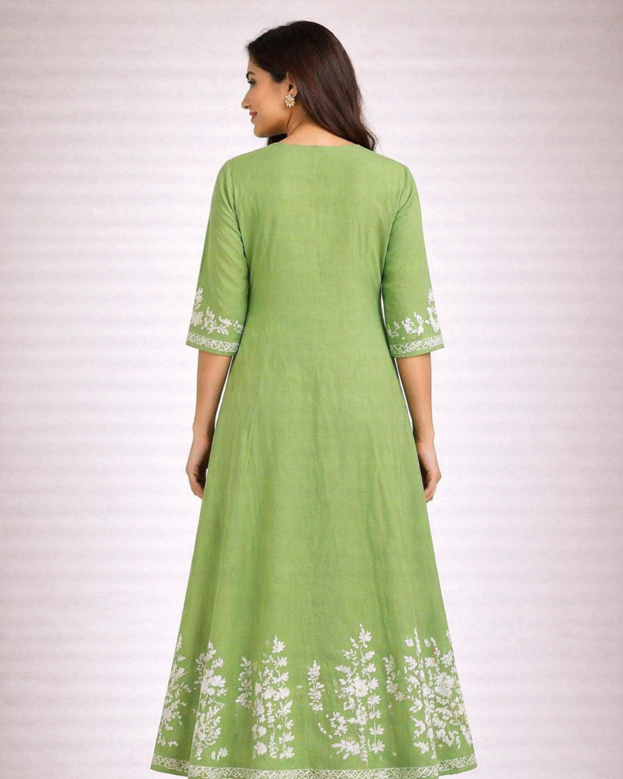 Mint Green Floral Embroidered Cotton Three-Piece Suit Set for Women