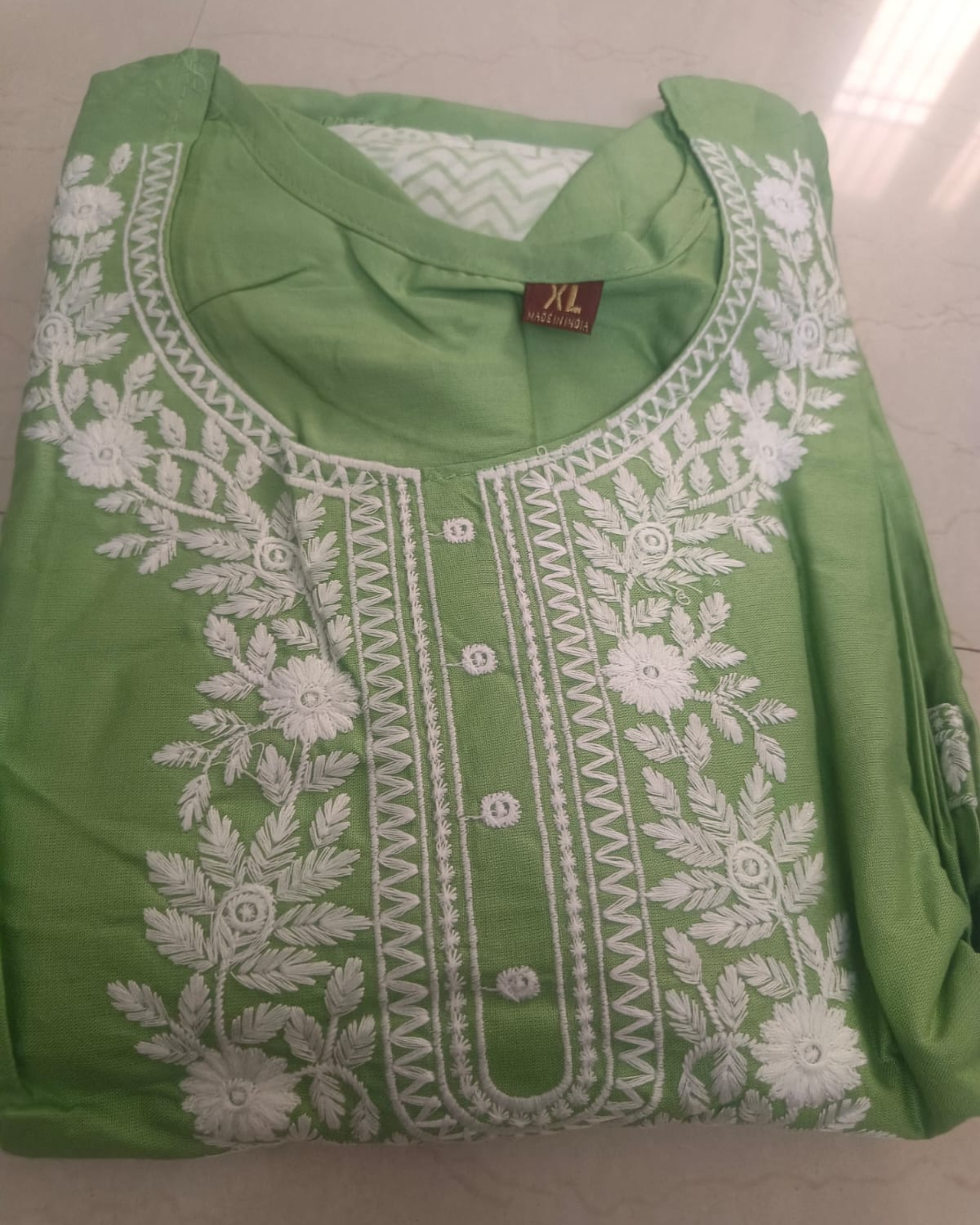 Mint Green Floral Embroidered Cotton Three-Piece Suit Set for Women
