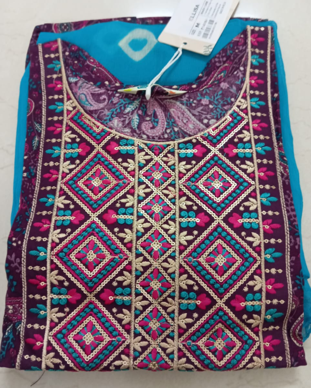 Teal Blue & Wine Printed Cotton Three-Piece Umbrella Set