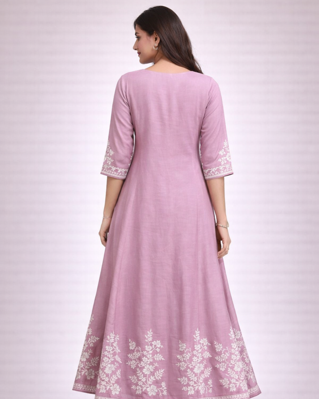 Blush Pink Floral Embroidered Cotton Three-Piece Suit Set for Women