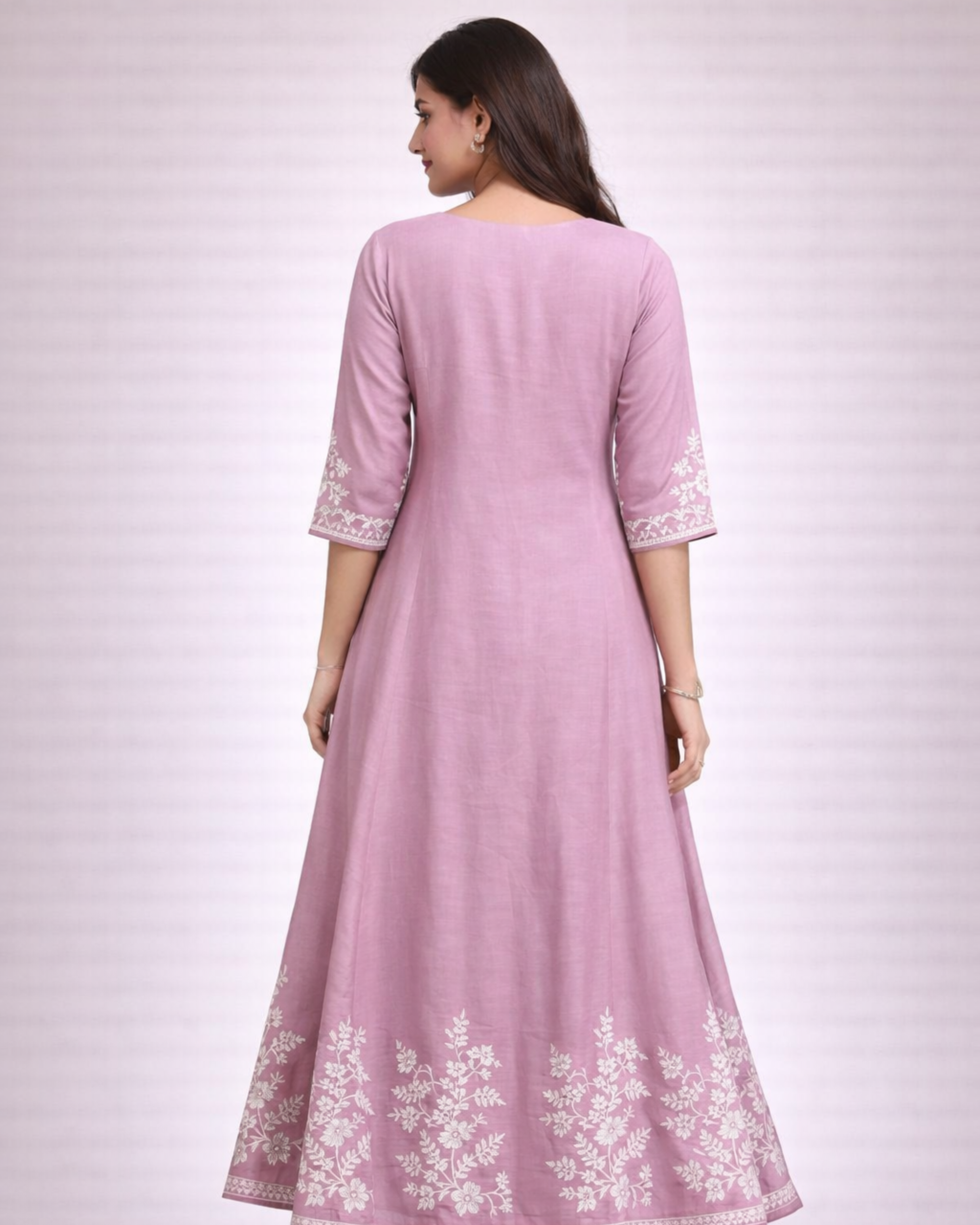 Blush Pink Floral Embroidered Cotton Three-Piece Suit Set for Women