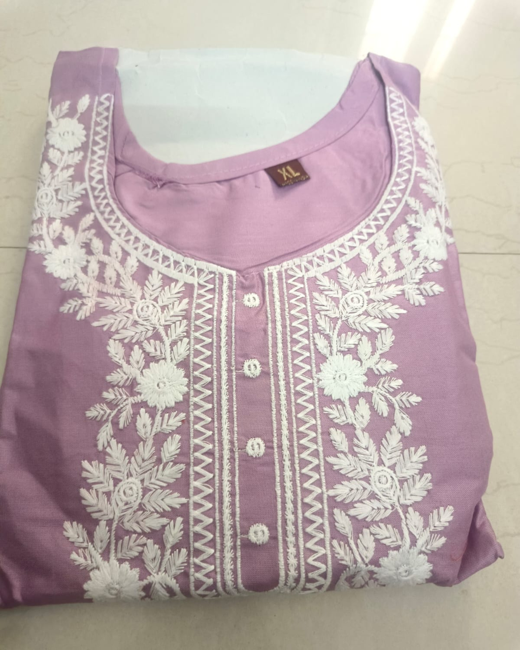 Blush Pink Floral Embroidered Cotton Three-Piece Suit Set for Women