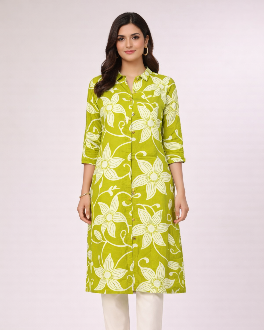 Lime Green Floral Printed Zoora Top for Women