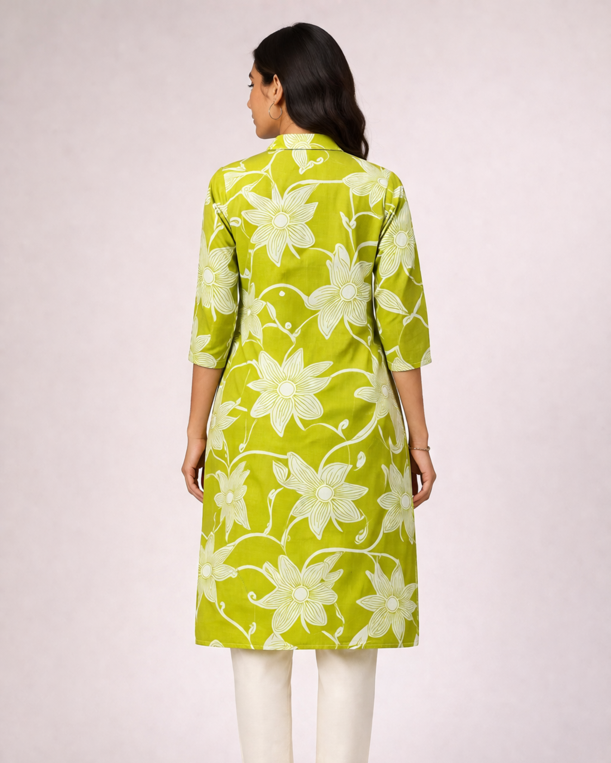Lime Green Floral Printed Zoora Top for Women
