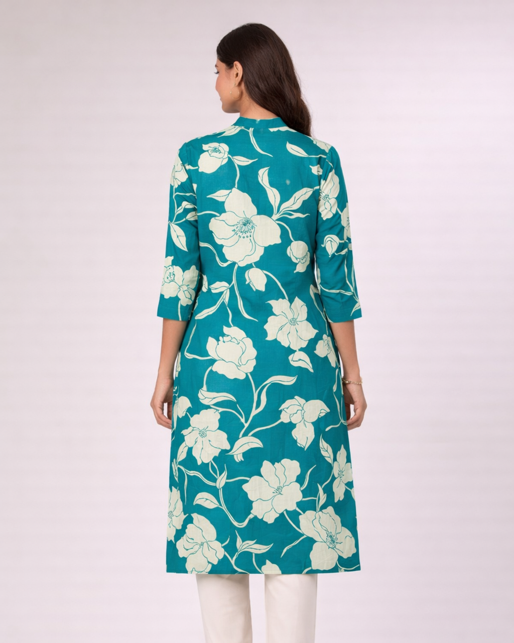 Zoora Teal Blue Floral Printed Top for Women