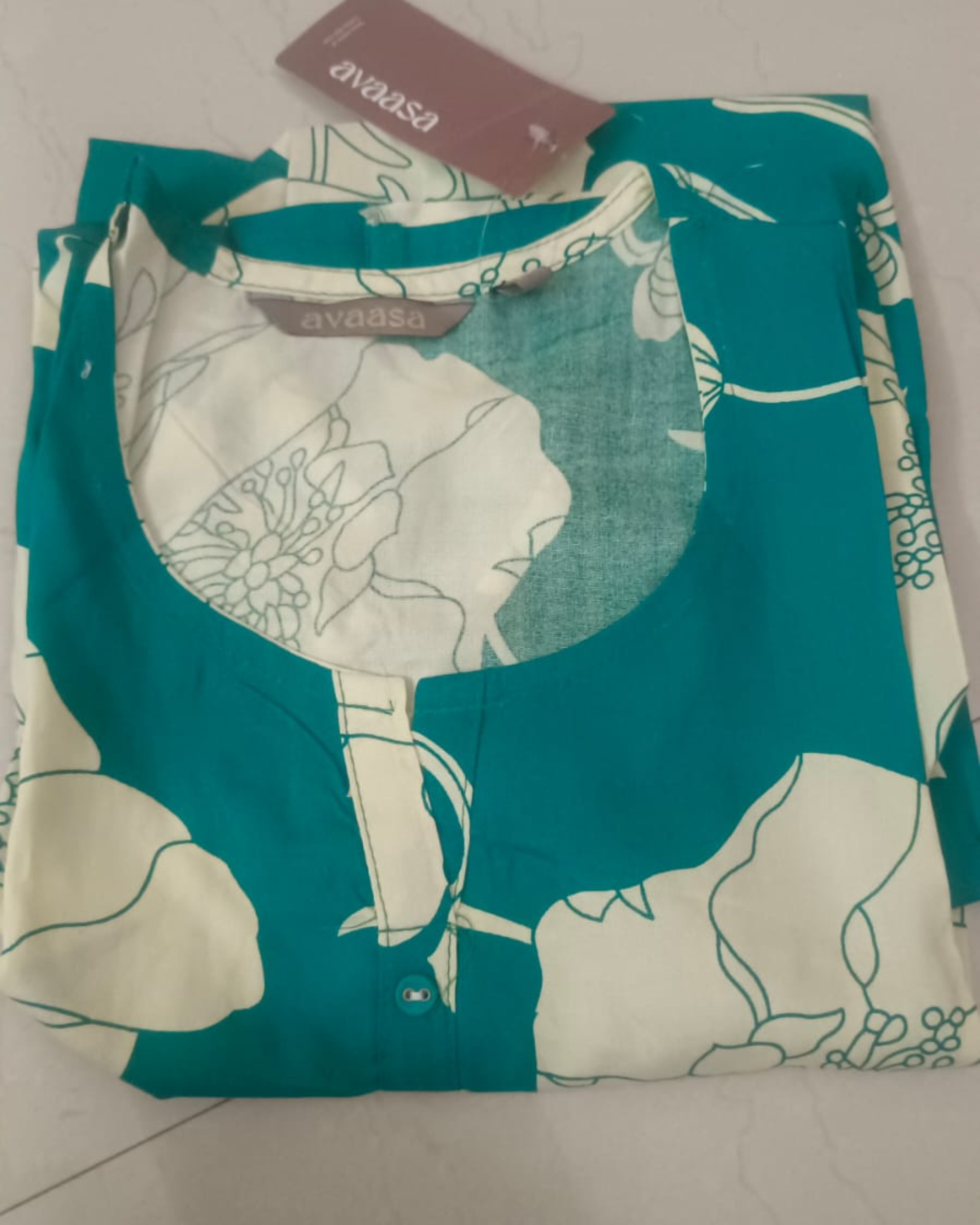 Zoora Teal Blue Floral Printed Top for Women
