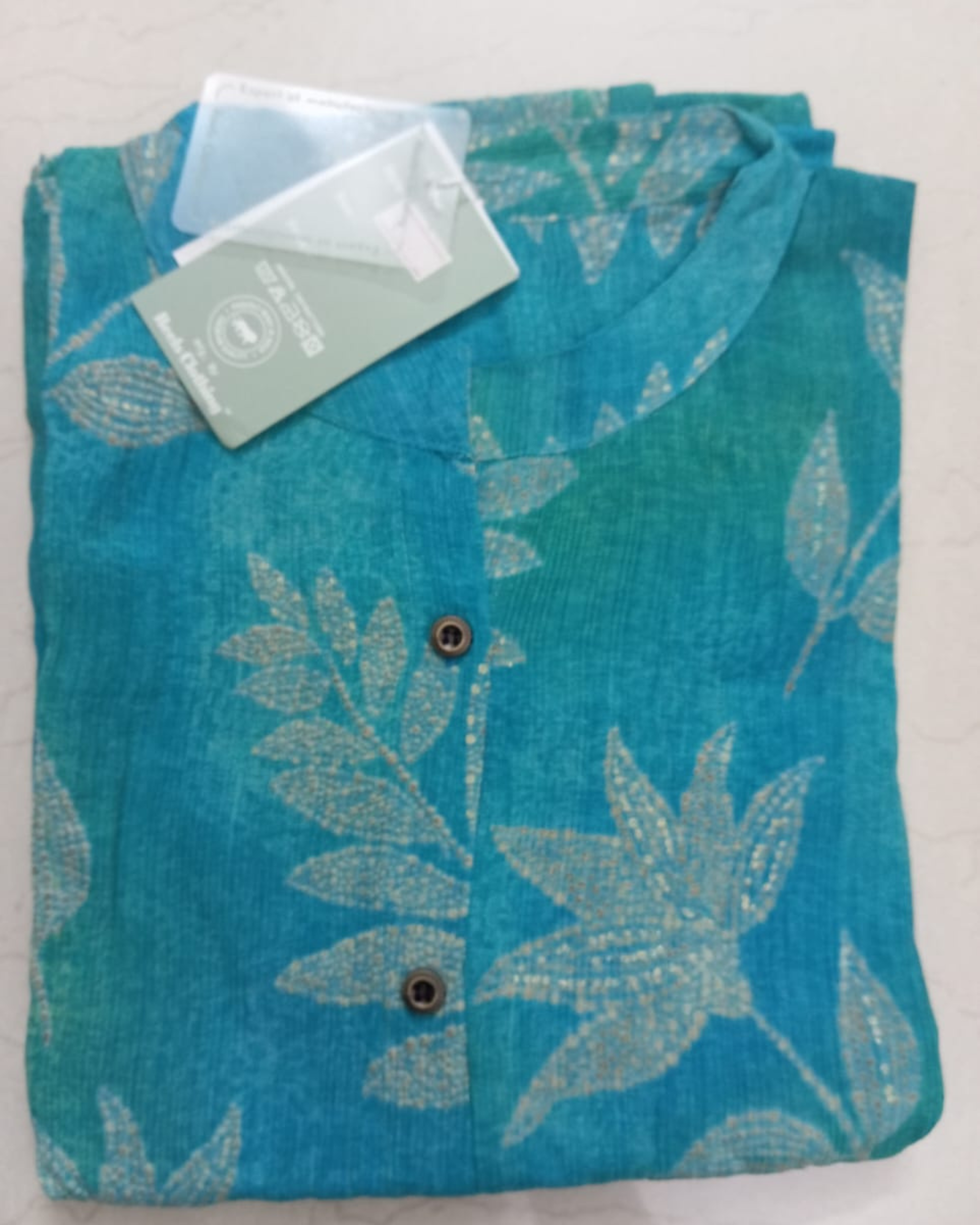 Aqua Blue Leaf Printed Georgette Top for Women
