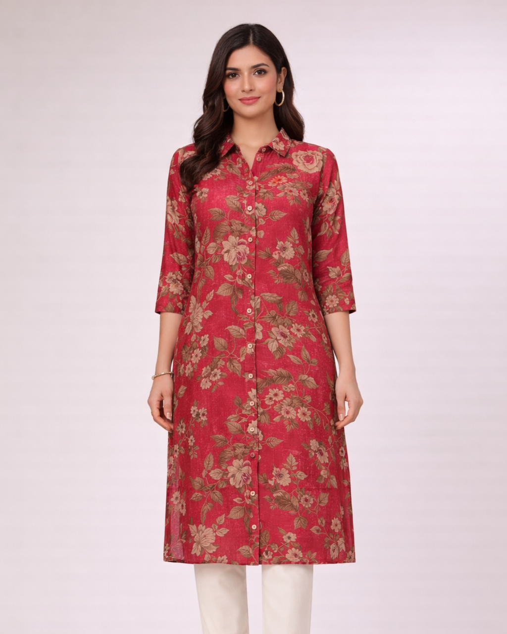Rose Pink Floral Printed Georgette Top for Women