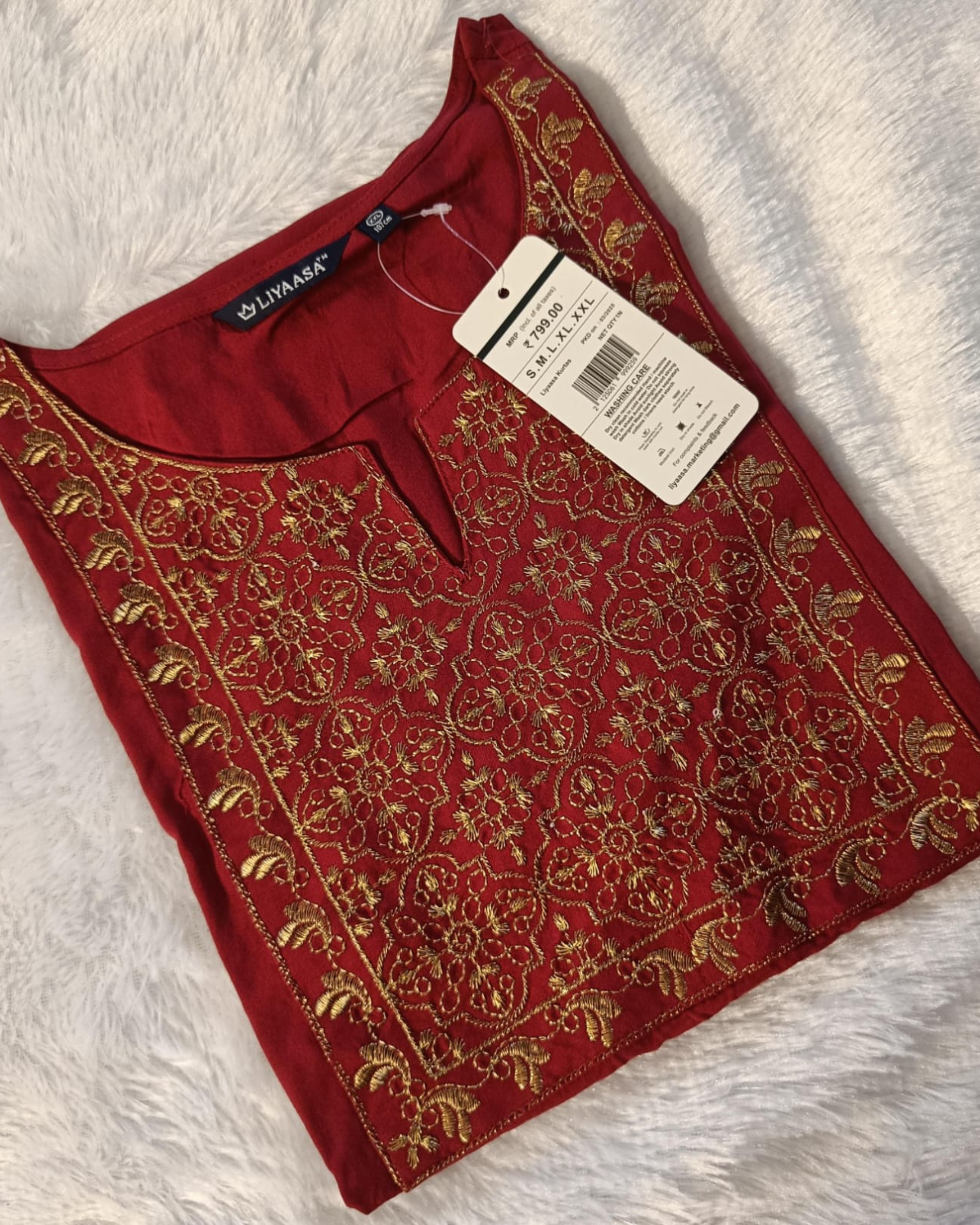Elegant Maroon & Gold Printed Ethnic Kurti for Women
