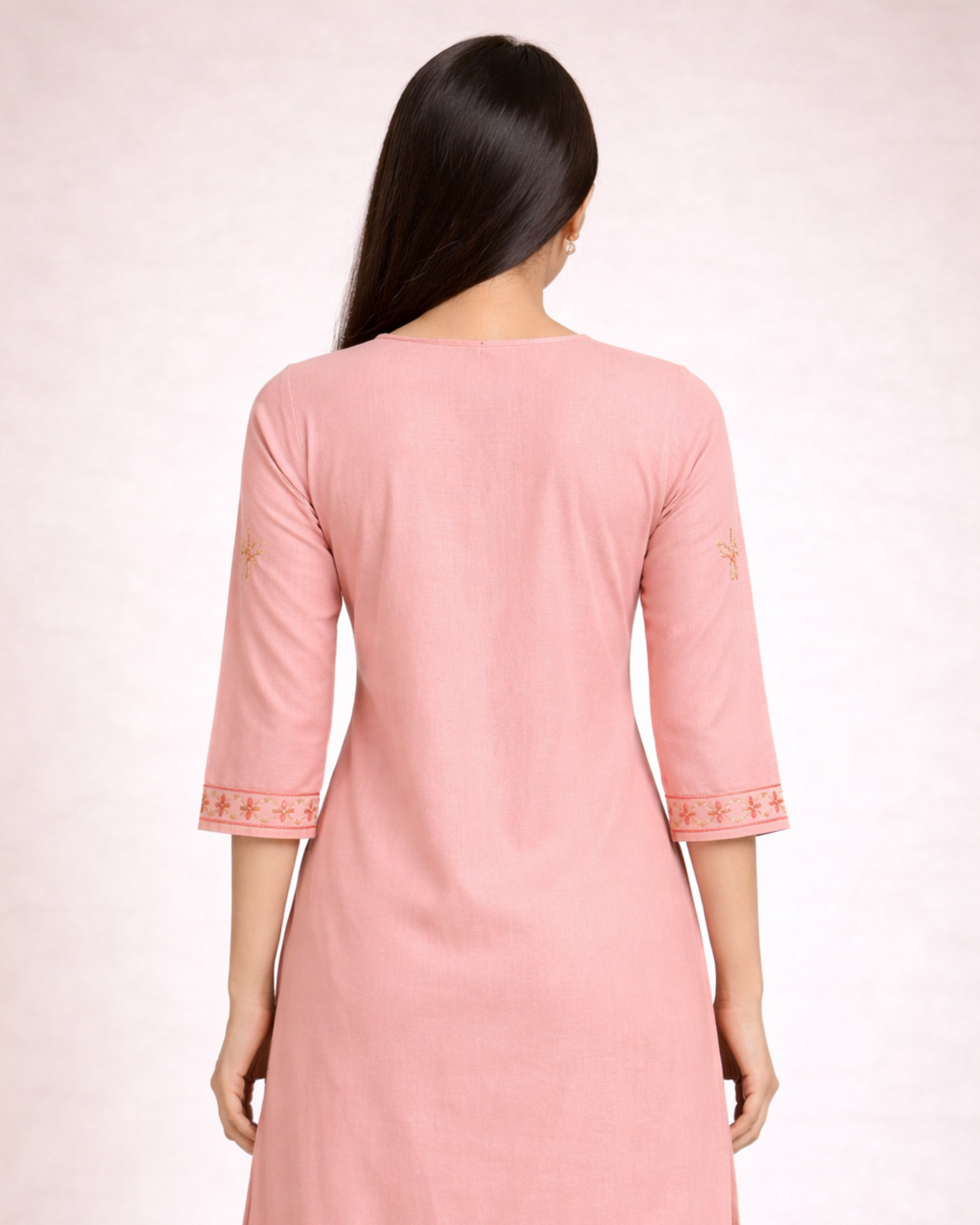 Blush Pink Floral Embroidered Kurti for Women