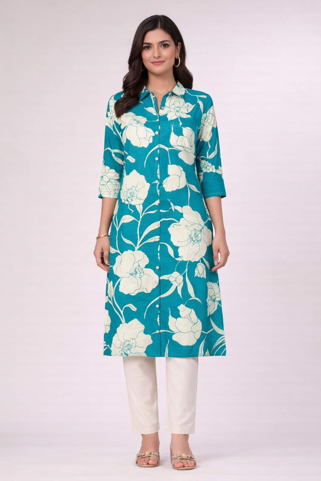 Floral Printed Shirt Style Kurti