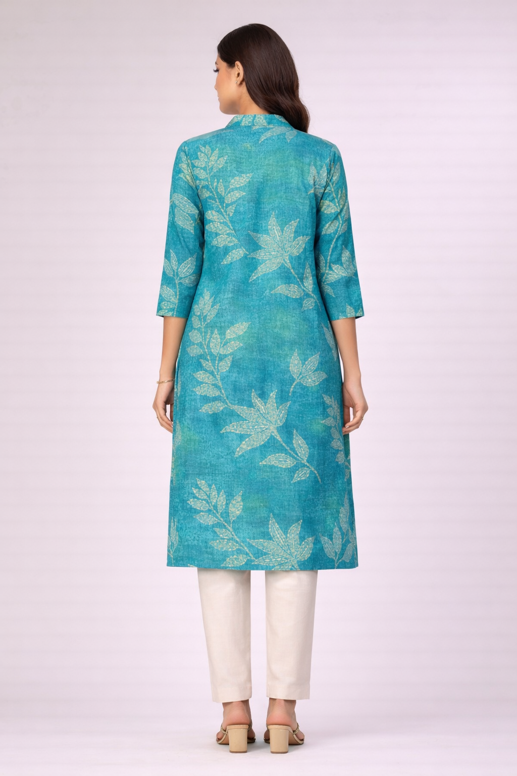 Premium Teal Printed Straight Kurti