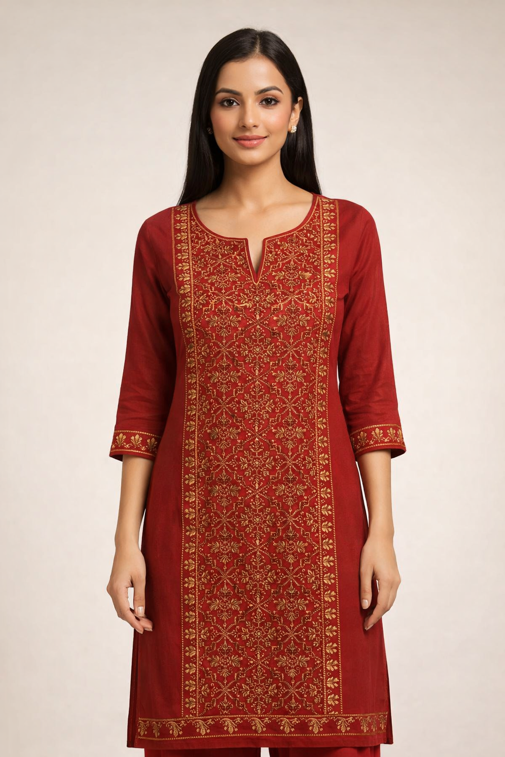 Elegant Red Embroidered Kurti