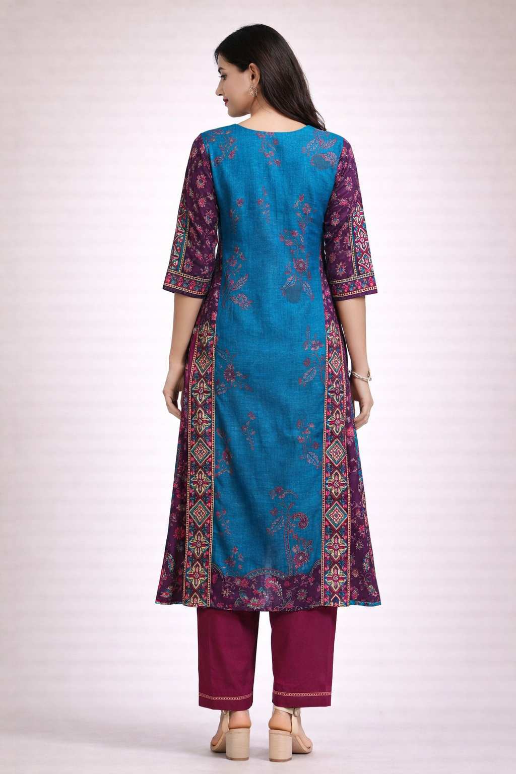 Teal & Purple Anarkali Kurti