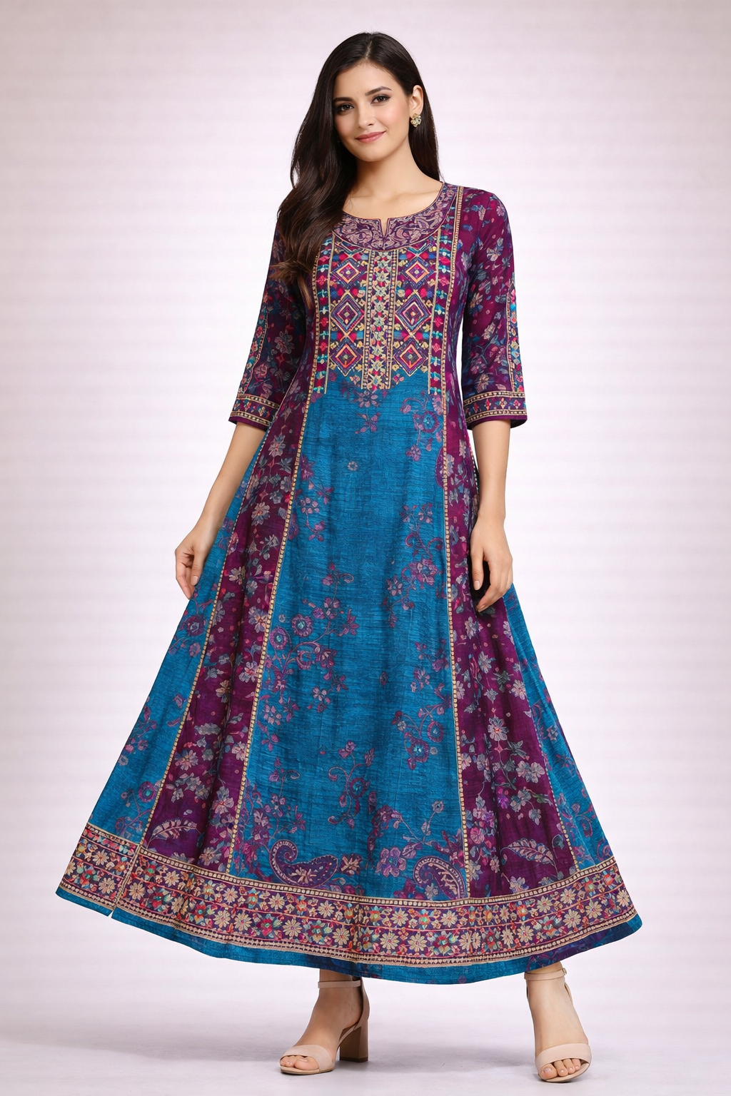 Teal & Purple Anarkali Kurti