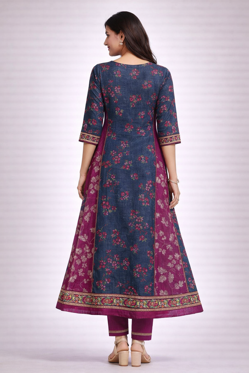Blue & Magenta Printed Anarkali Kurti