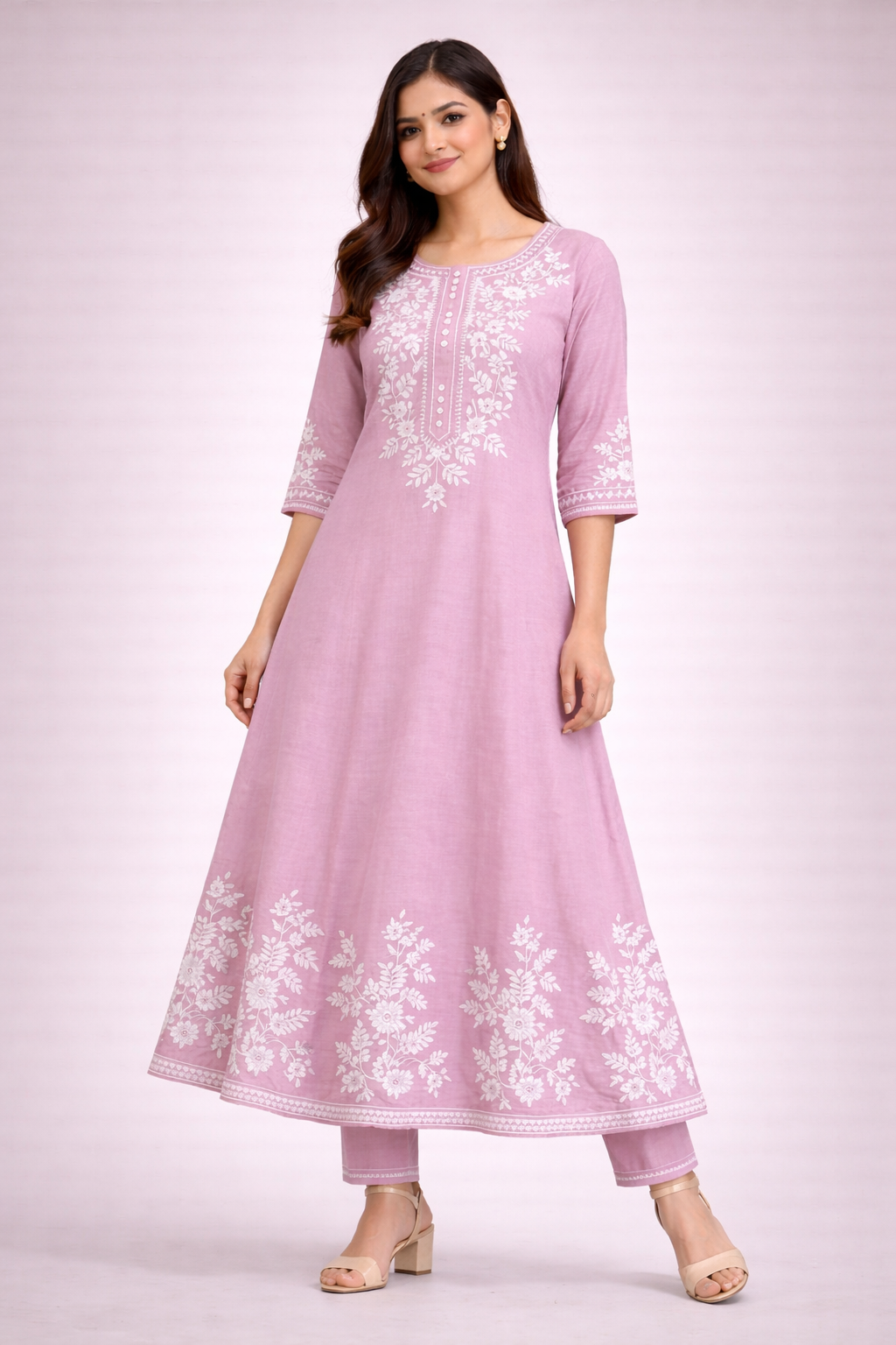 Premium Blush Pink Anarkali Kurti