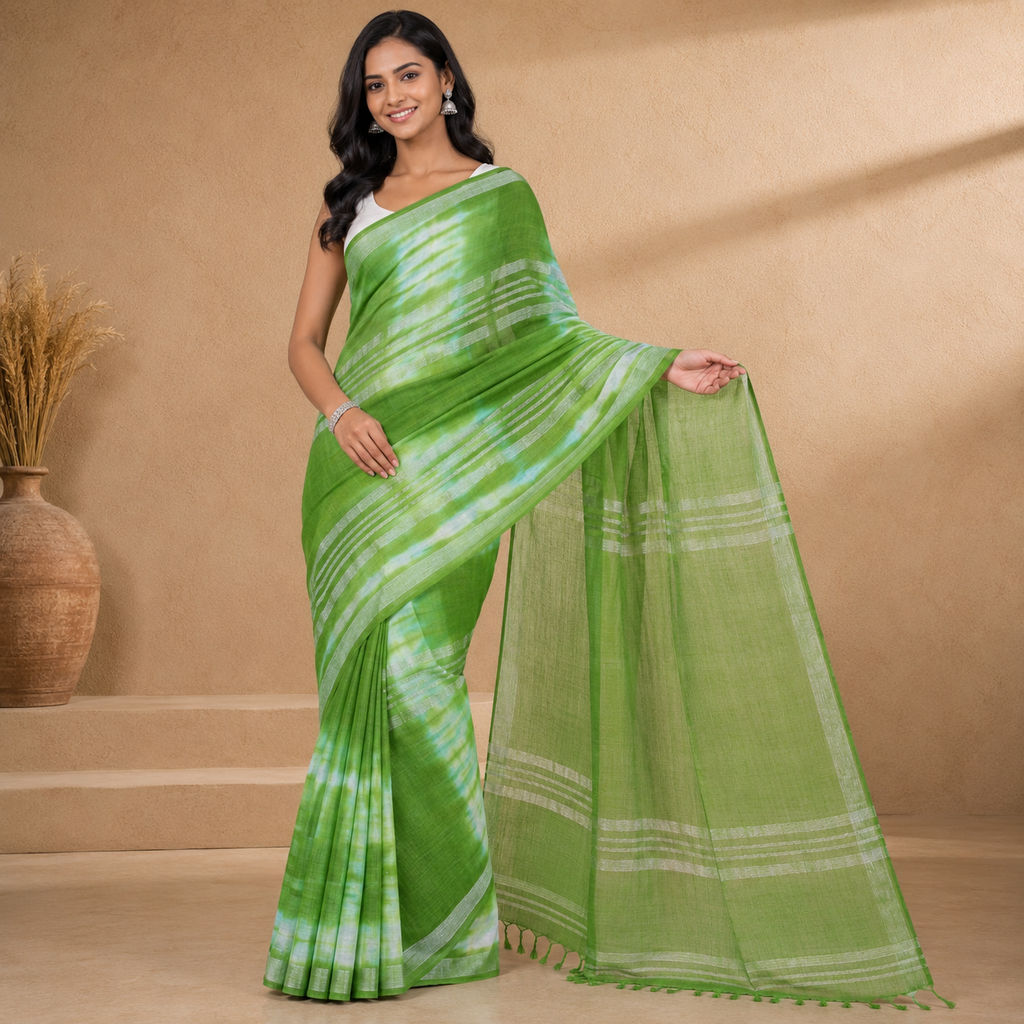 Green Linen Shibori Saree