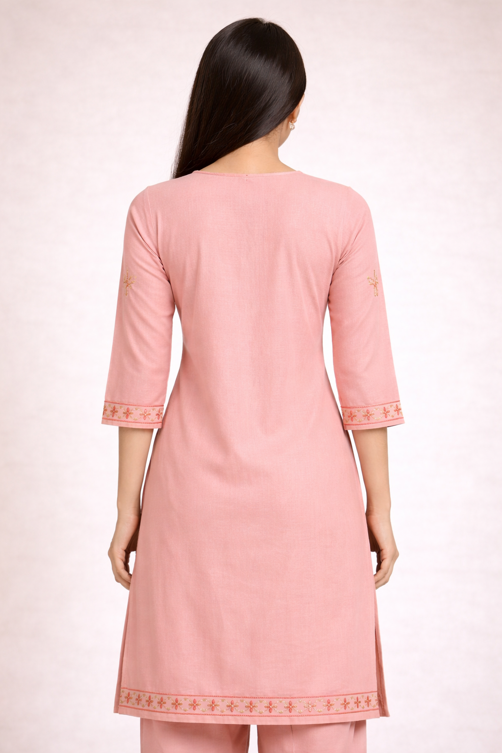 Floral peach Embroidered Cotton Kurti