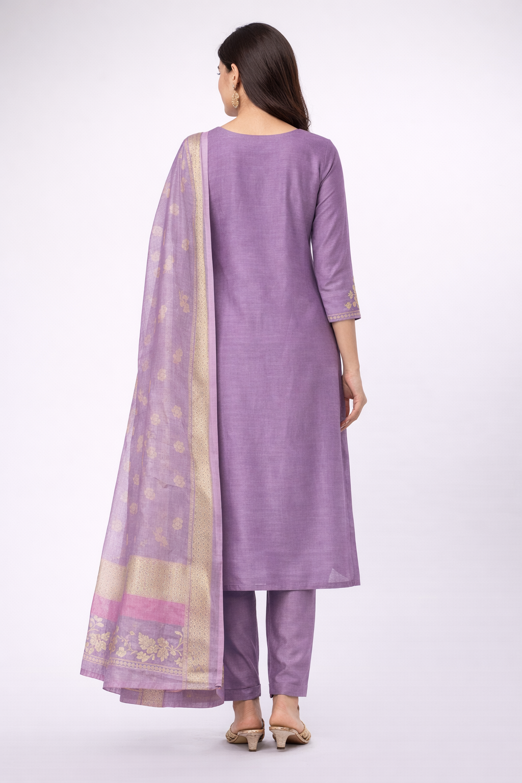 Modern Lavender Floral Kurti Set