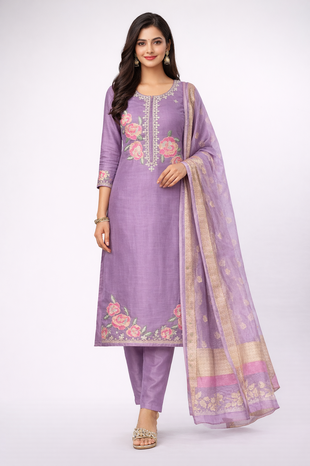 Modern Lavender Floral Kurti Set