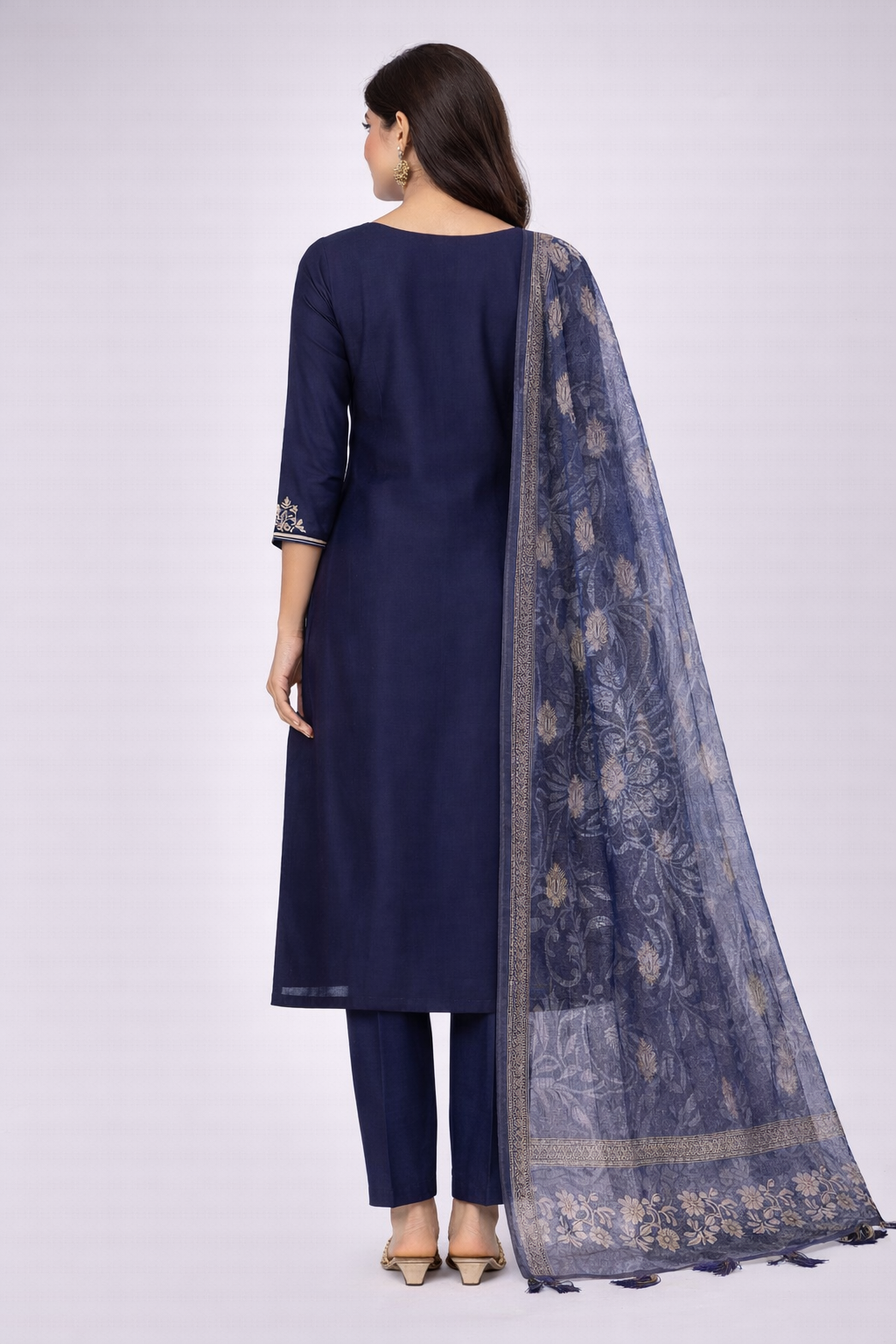 Stylish Navy Blue Kurti Set with Dupatta