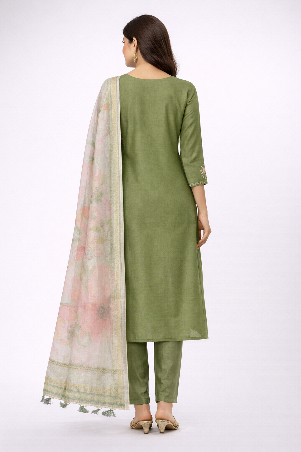 Olive Green Kurti Set with Dupatta