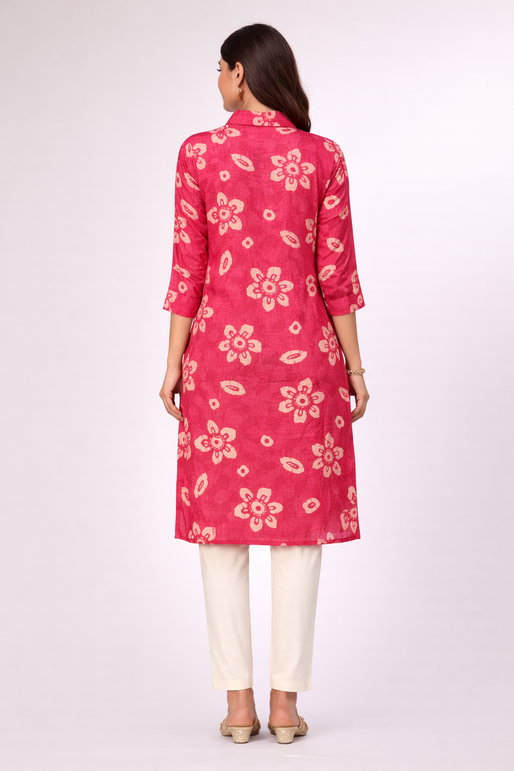 Stylish Pink Printed Shirt Style Kurti