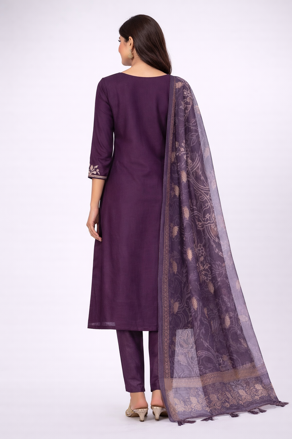 Chic Plum Purple Embroidered Kurti Set