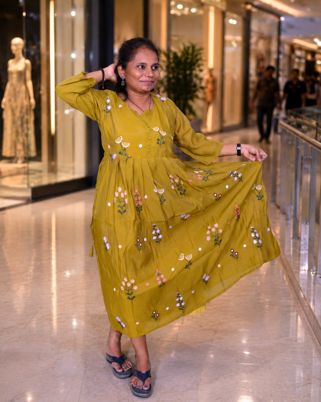Women's Olive Green Georgette Floral Dress