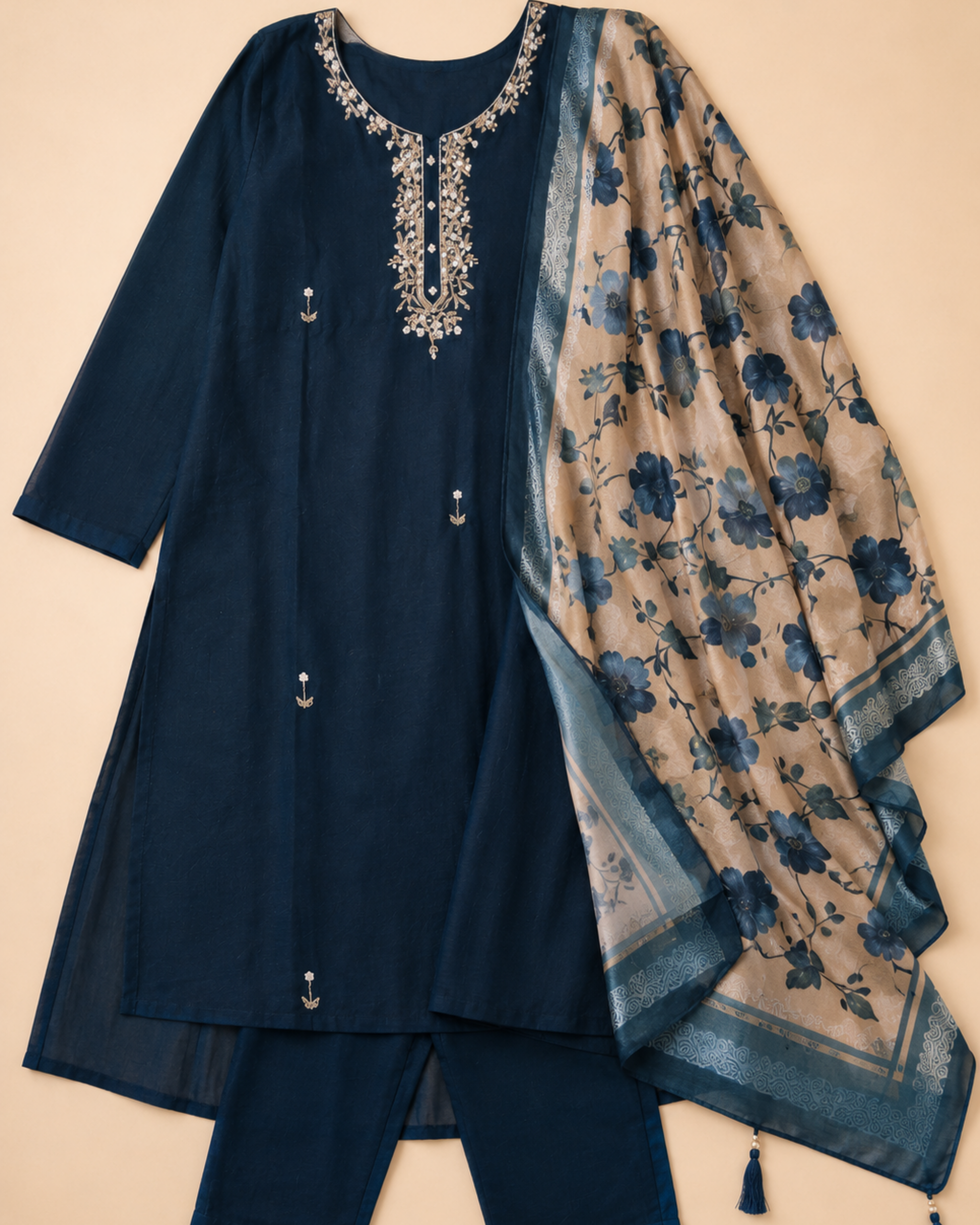 Midnight Bloom Embroidered Georgette Maxi Dress