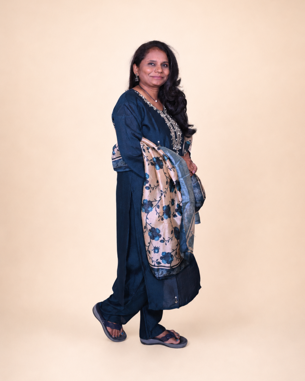 Midnight Bloom Embroidered Georgette Maxi Dress