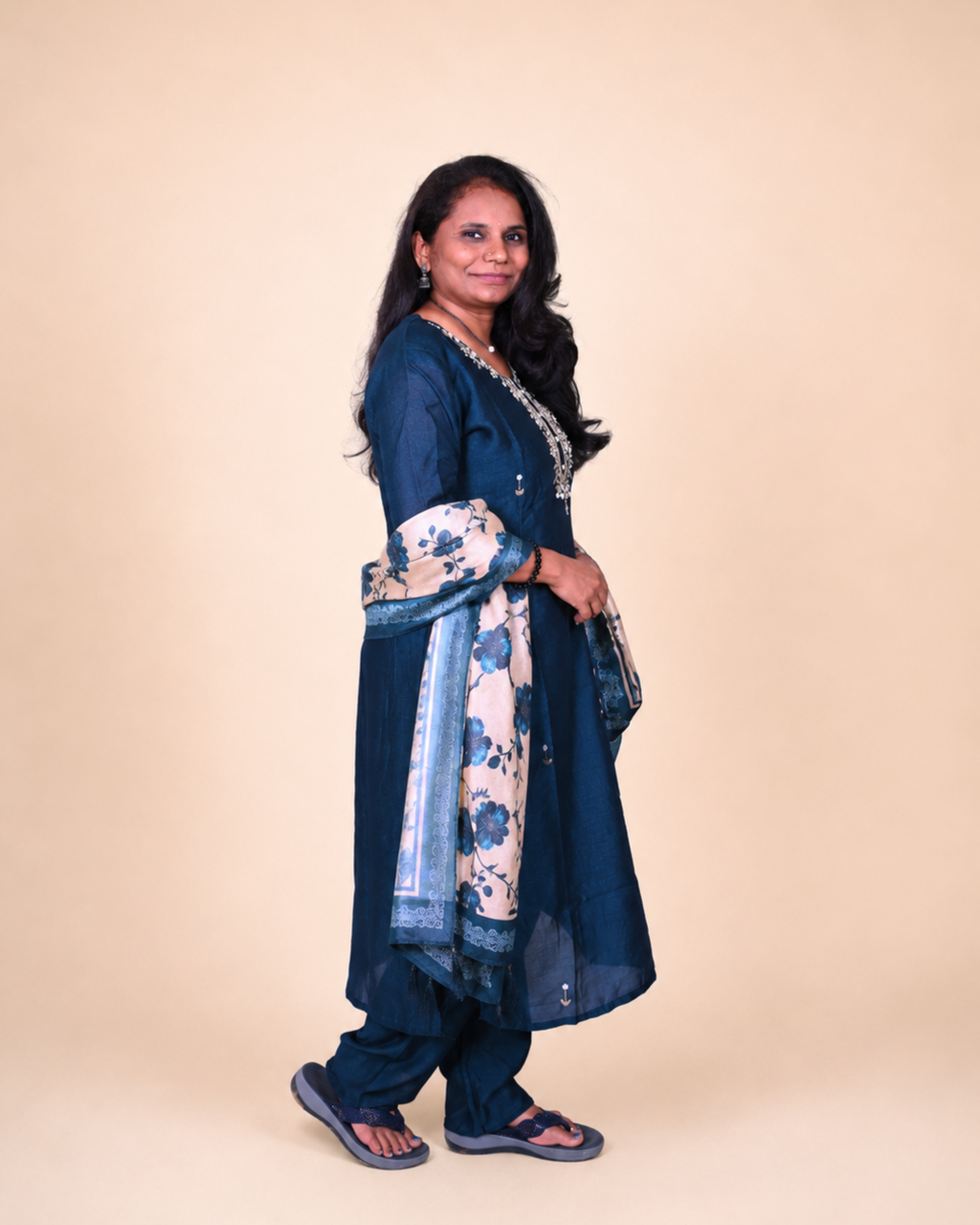 Midnight Bloom Embroidered Georgette Maxi Dress