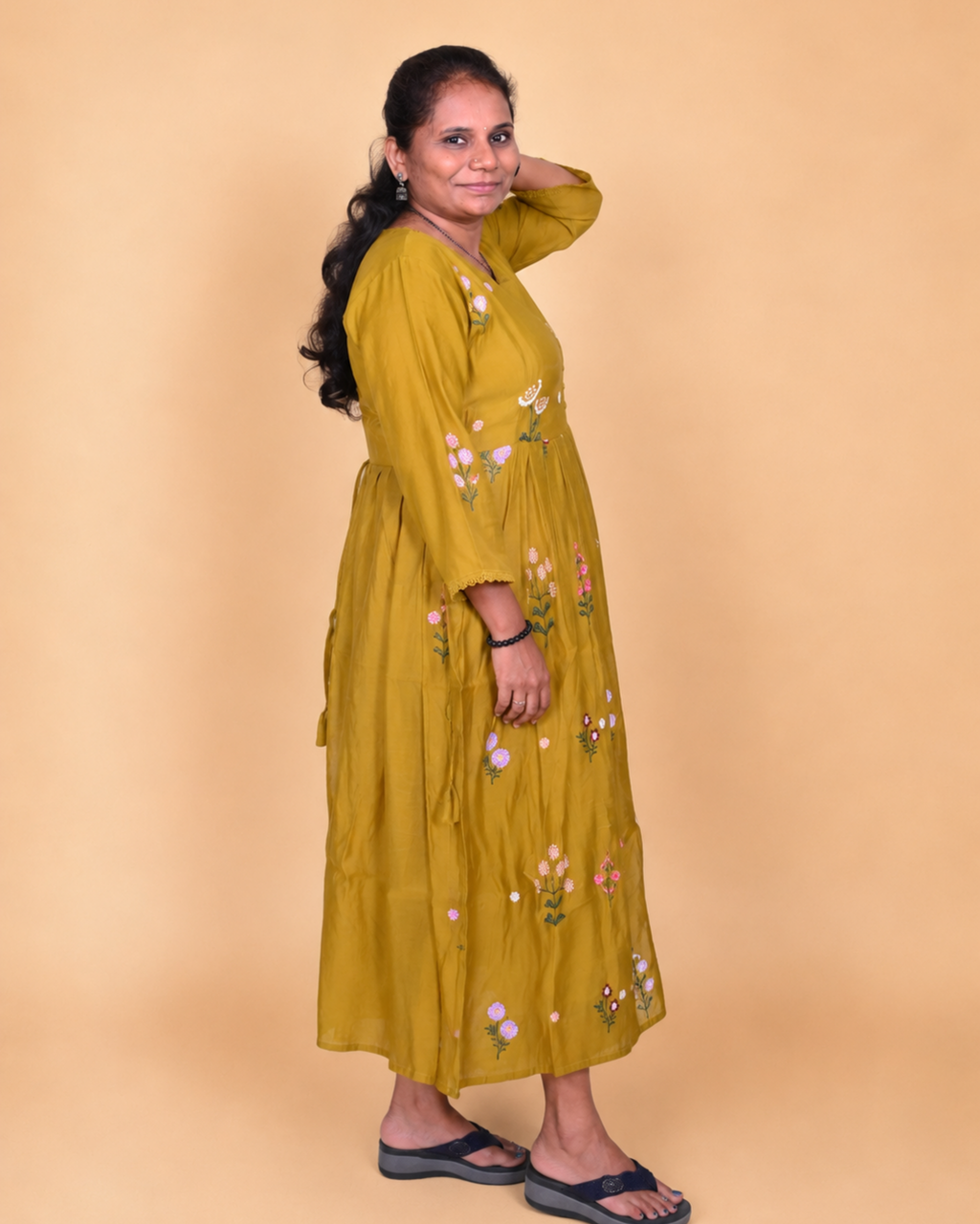 Women's Olive Green Georgette Floral Dress