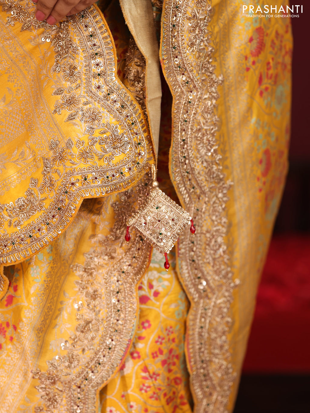 Yellow Banarasi Uppada Silk Saree with Allover Mina Weaves & Border Embroidery
