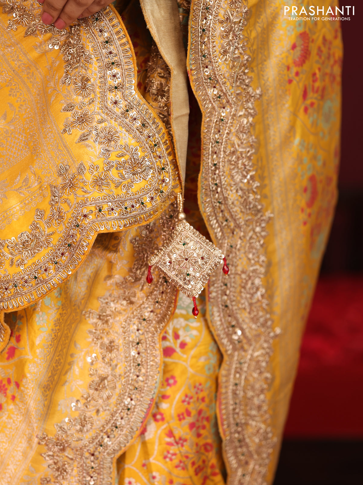Yellow Banarasi Uppada Silk Saree with Allover Mina Weaves & Border Embroidery