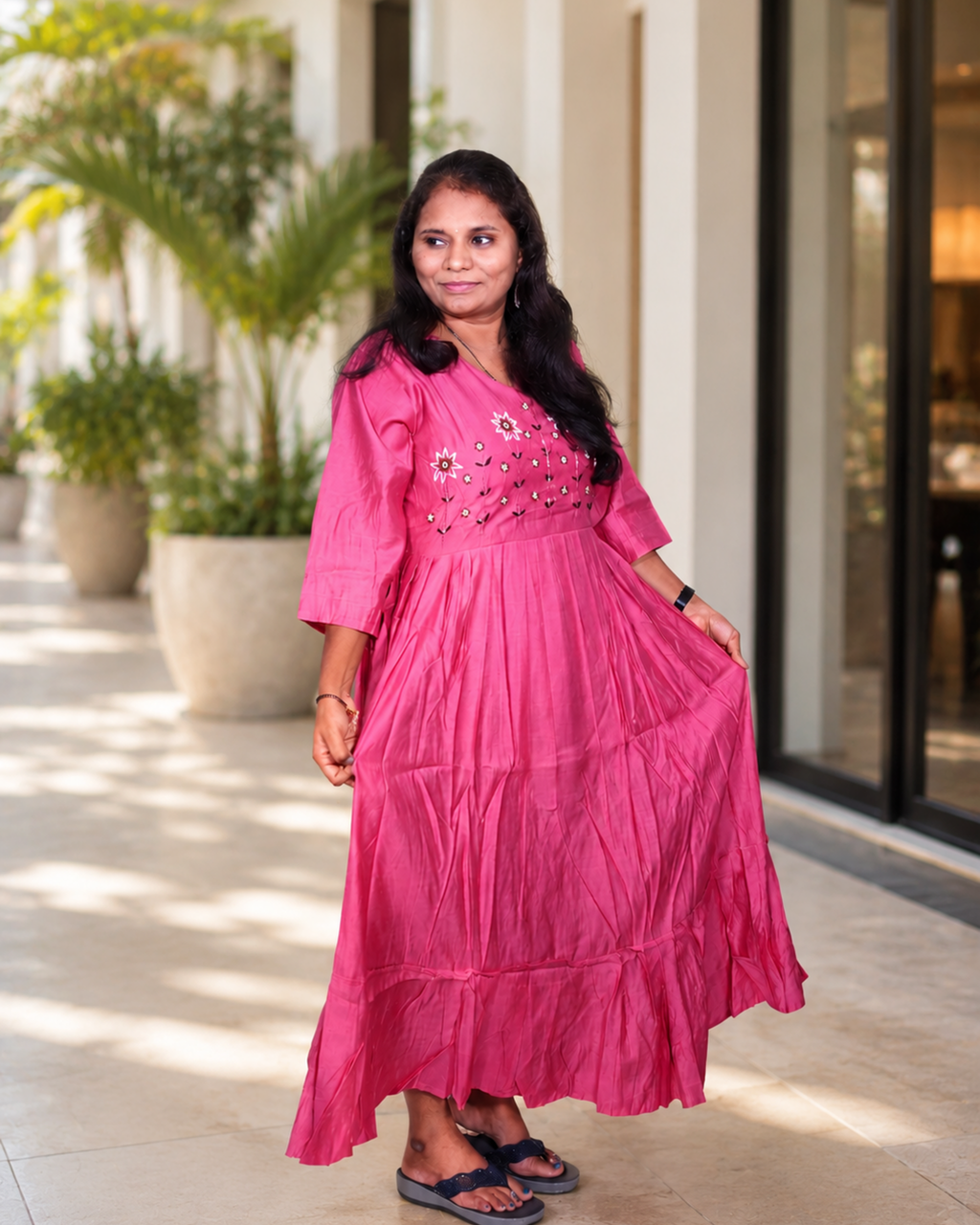 Rosy Elegance Chiffon Maxi Dress