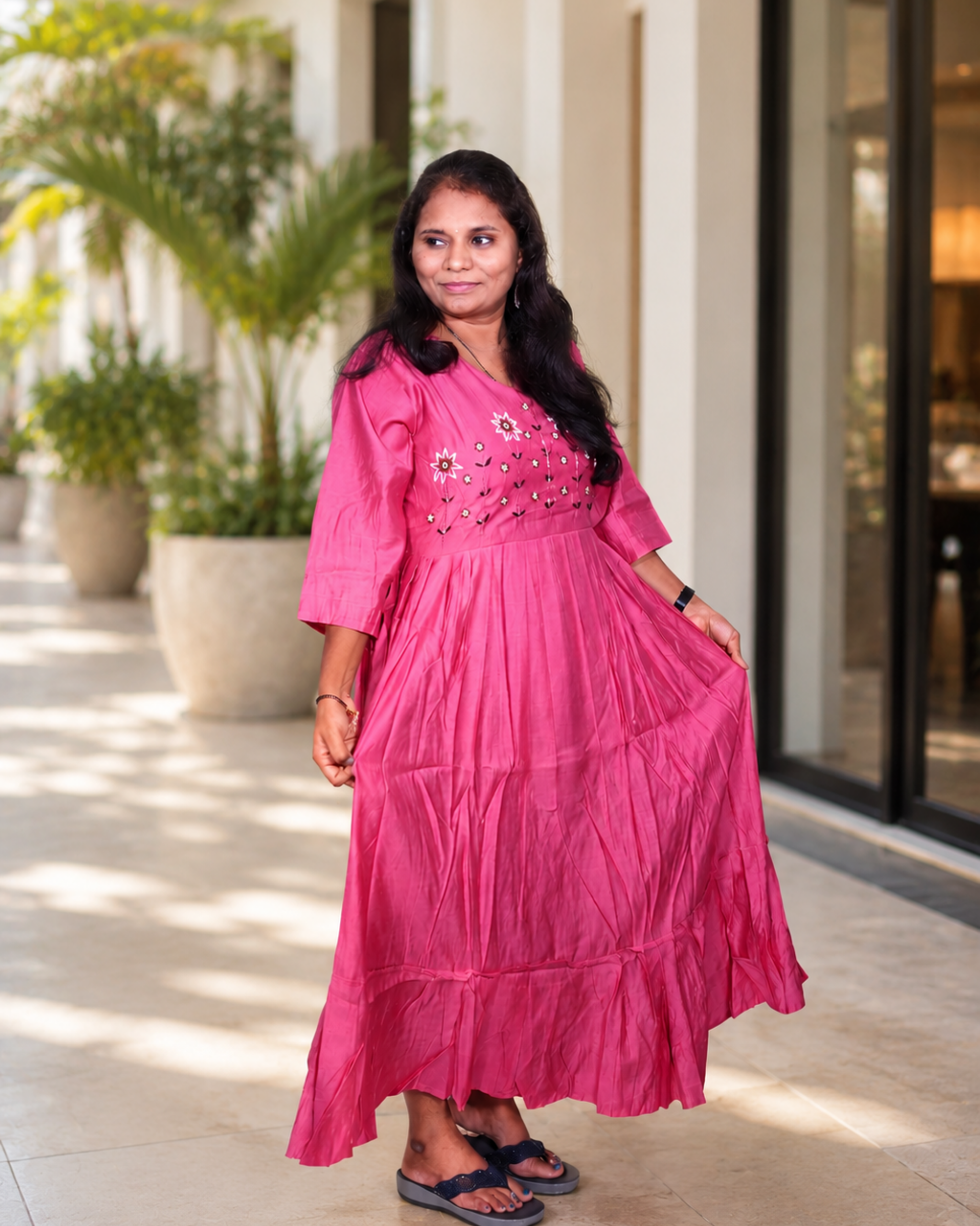 Rosy Elegance Chiffon Maxi Dress