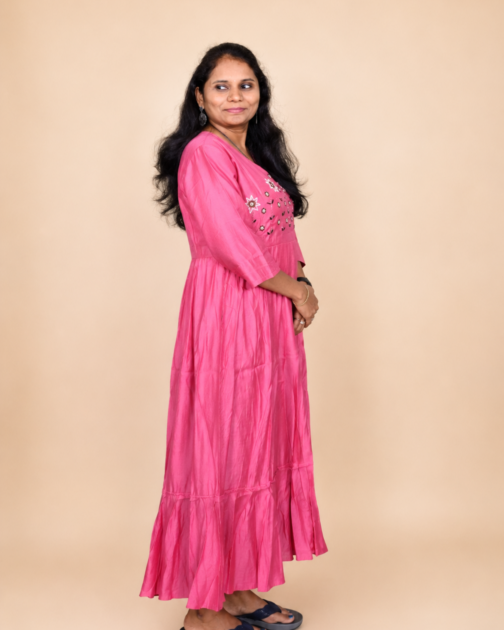 Rosy Elegance Chiffon Maxi Dress