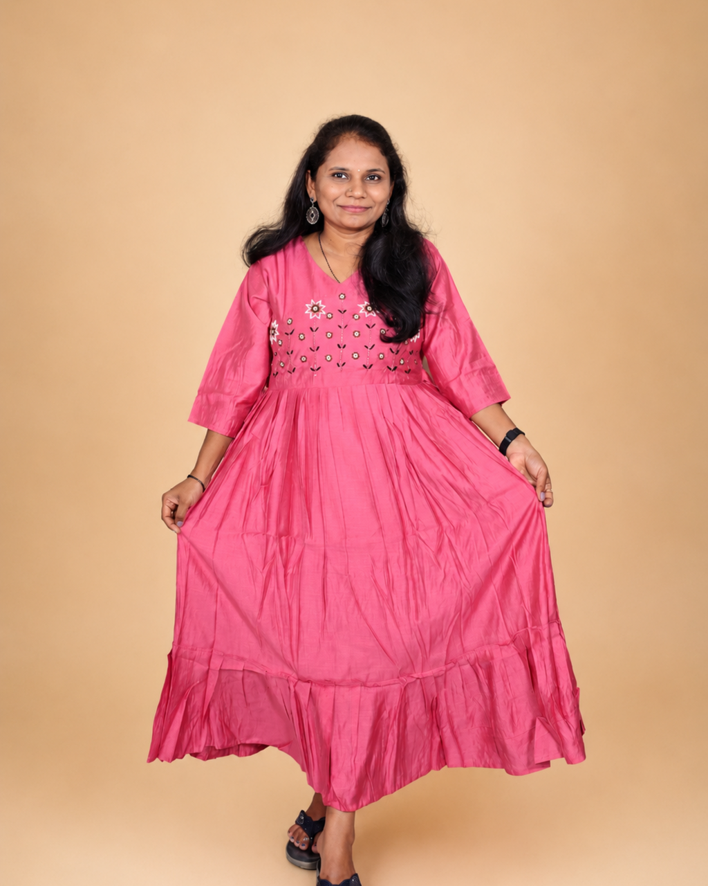 Rosy Elegance Chiffon Maxi Dress