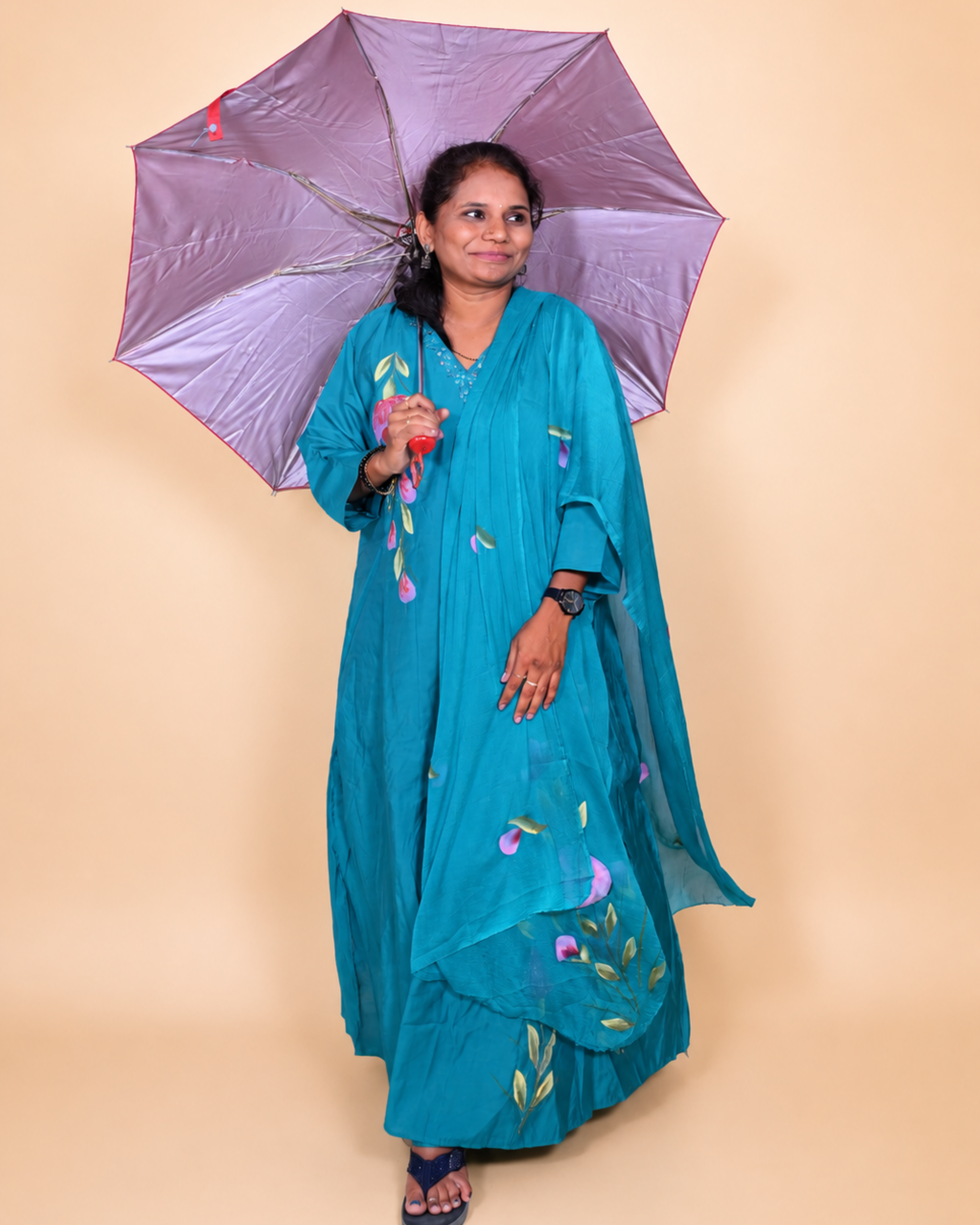 Azure Bloom Georgette Kurta Set with Floral Print & Dupatta
