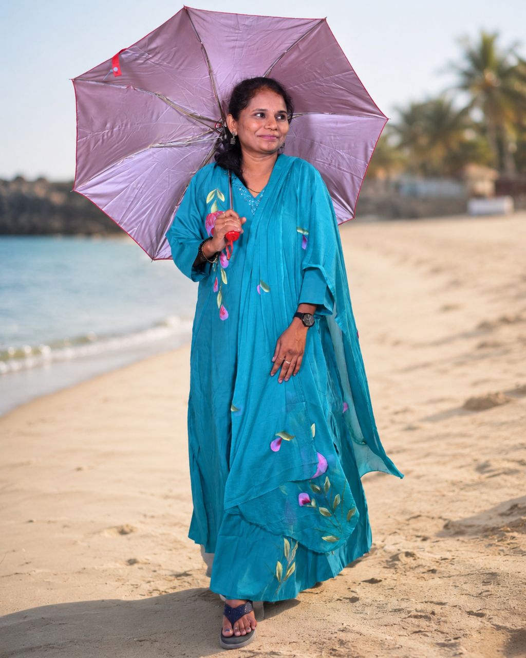Azure Bloom Georgette Kurta Set with Floral Print & Dupatta