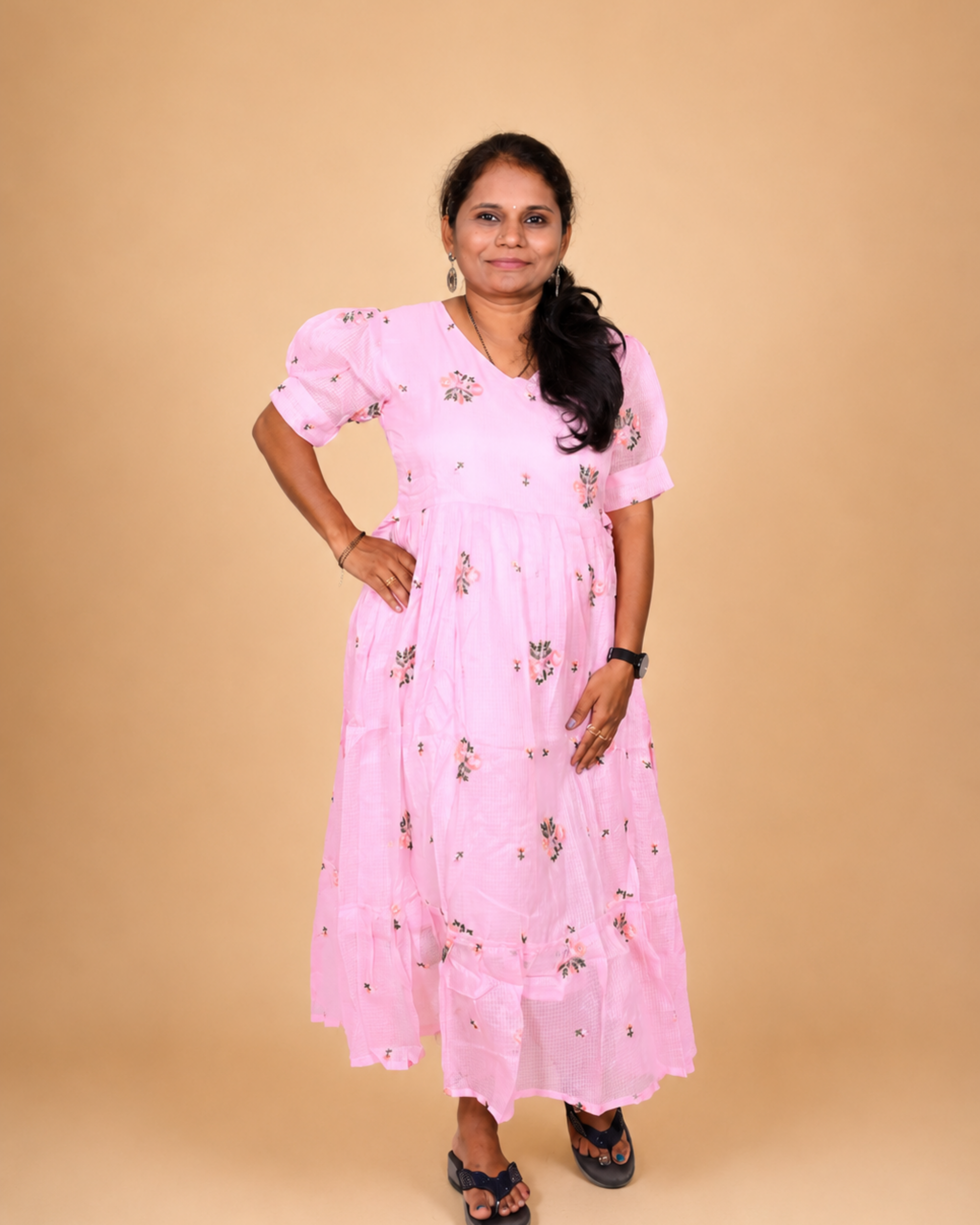 Elegant Pink Floral Frock for Women