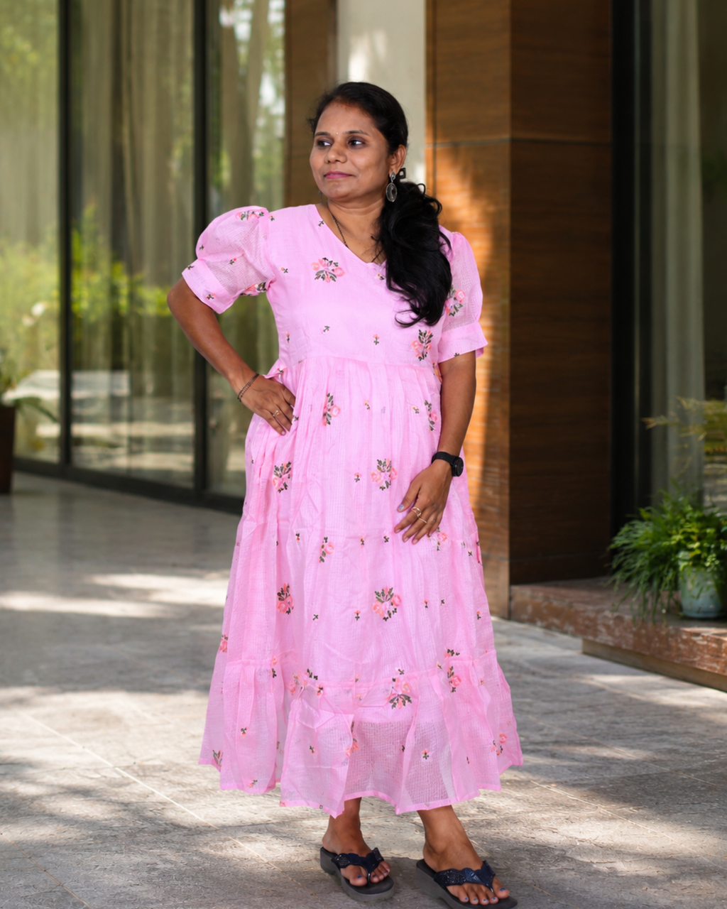 Elegant Pink Floral Frock for Women