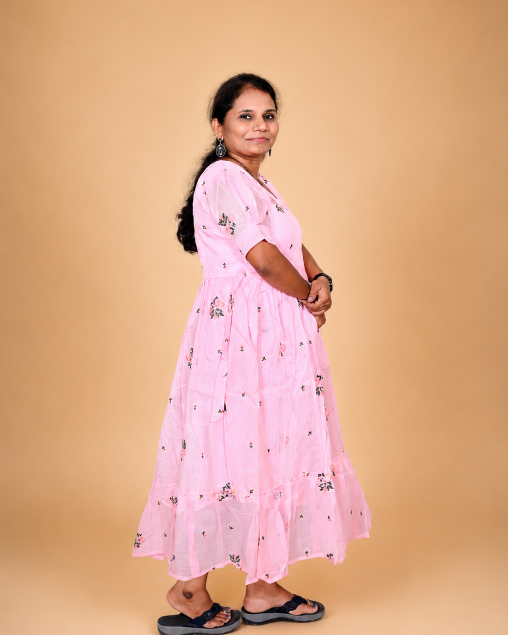Elegant Pink Floral Frock for Women