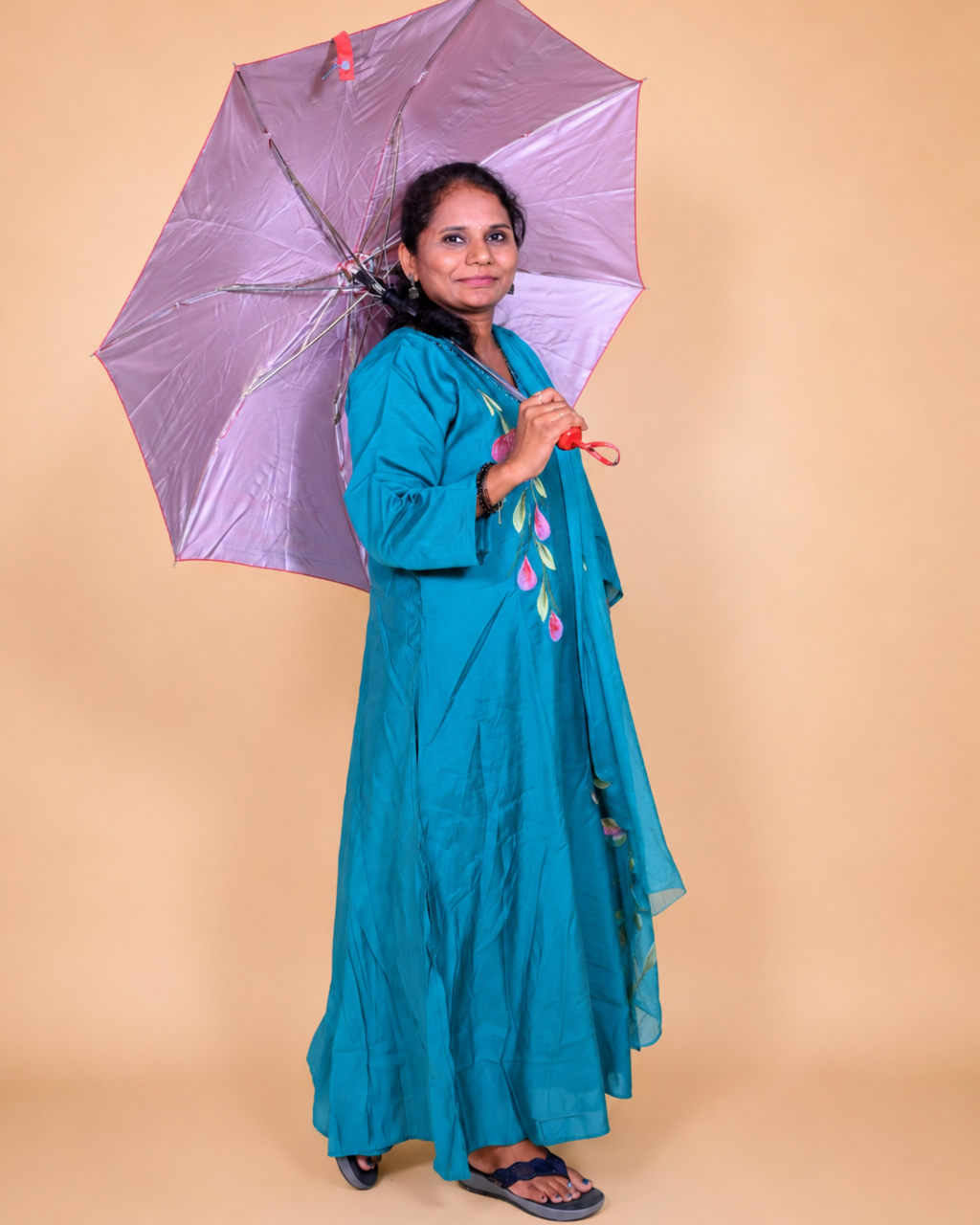 Azure Bloom Georgette Kurta Set with Floral Print & Dupatta